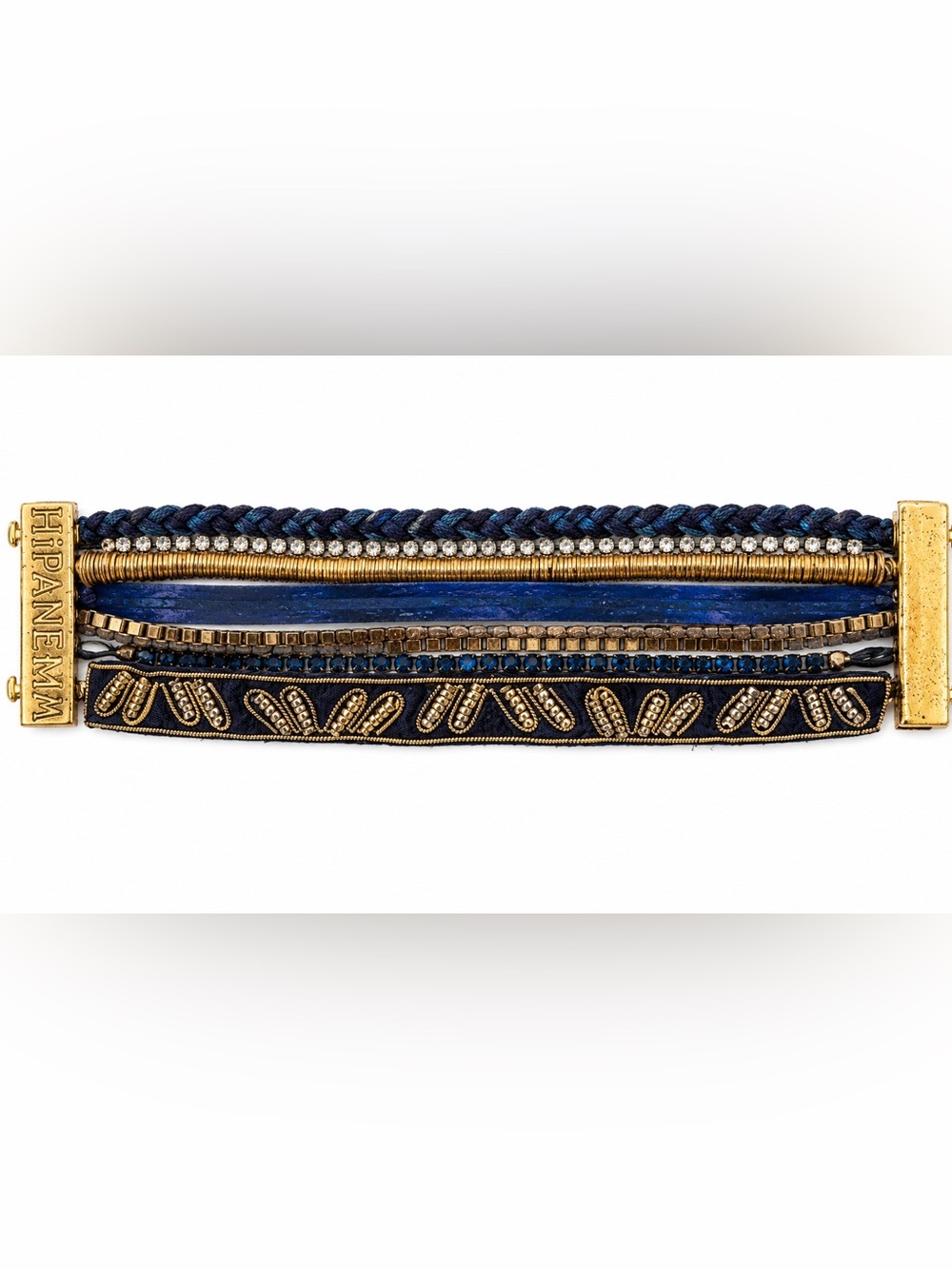 HIPANEMA Navy & Gold Multi- Strand Layered Braided Bracelet with Magnetic Clasp